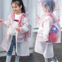 Hiking Poncho Kids Fashion Transparent Raincoat - Pink